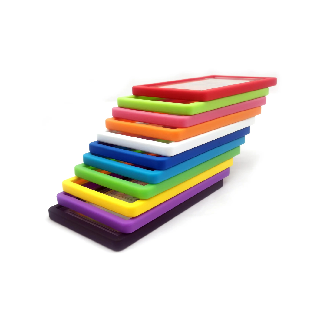 Soft rubber slab bumpers designed to protect graded trading cards from drops, scratches, and edge damage – fits most standard slab sizes