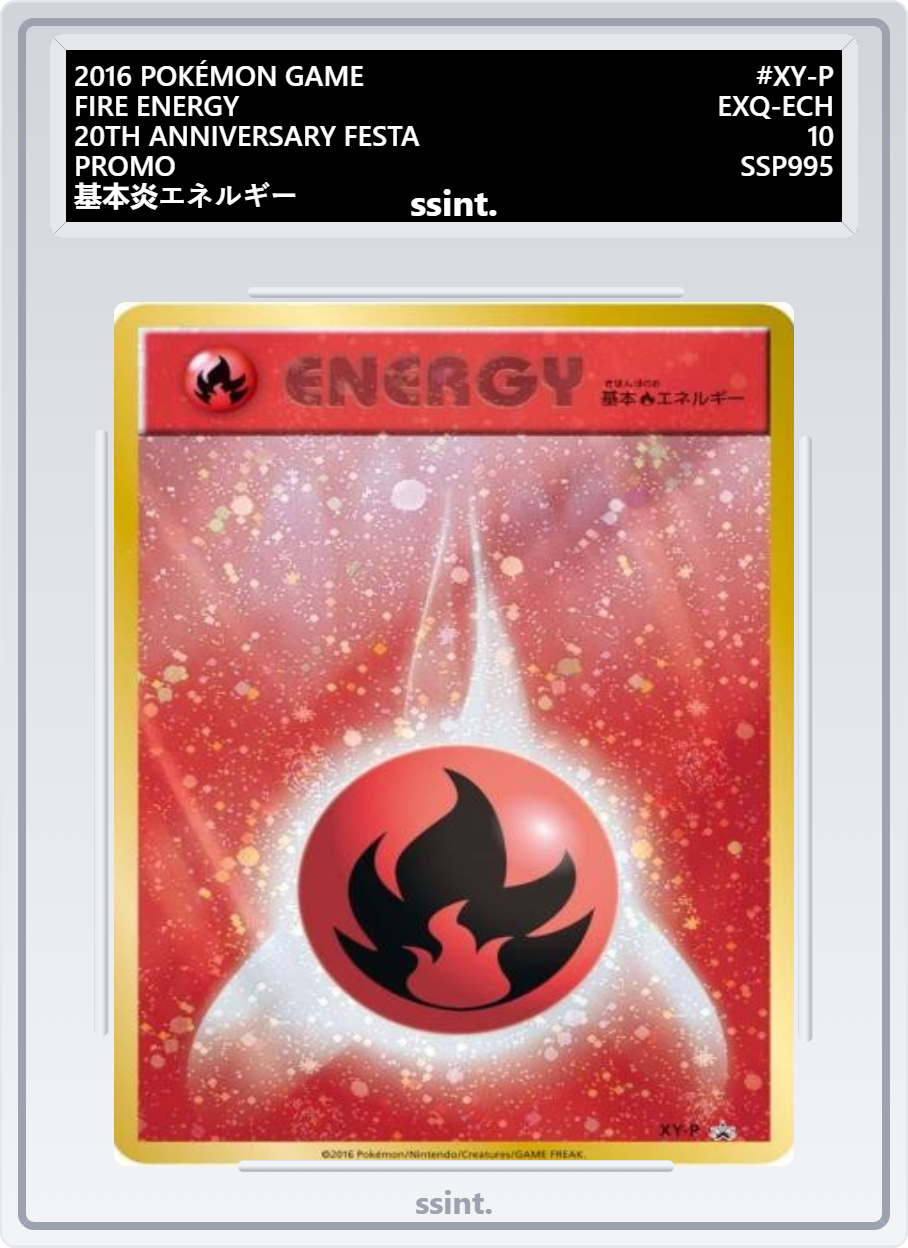 SSINT graded Fire Energy Festa Pokémon card, UK card grading with laser engraved label and secure slab.